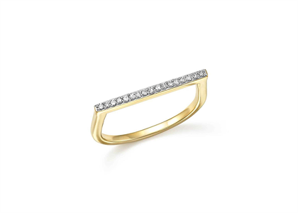 CZ Studded Dainty Bar Fashion Ring with Two Tone Plated